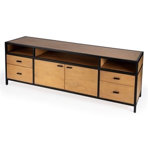 Hans Natural  Wood And Iron Storage Tv Stand