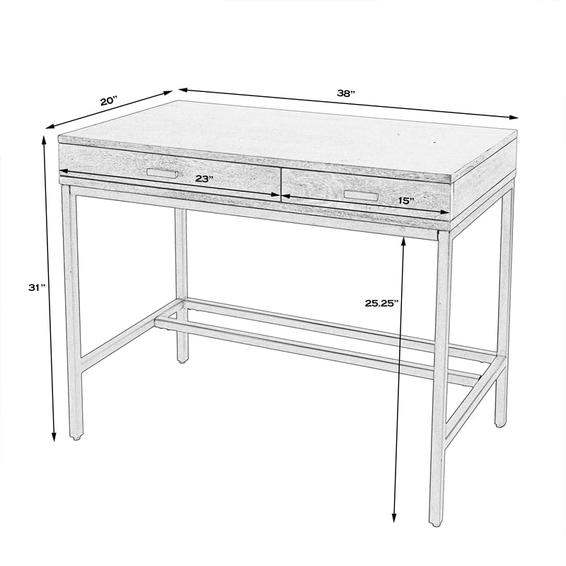 Hans 2-Drawer Natural Wood Writing Desk