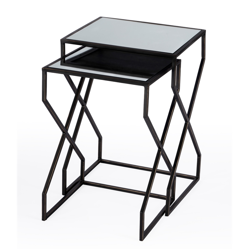 Demi Modern Mirrored Iron Nesting Tables