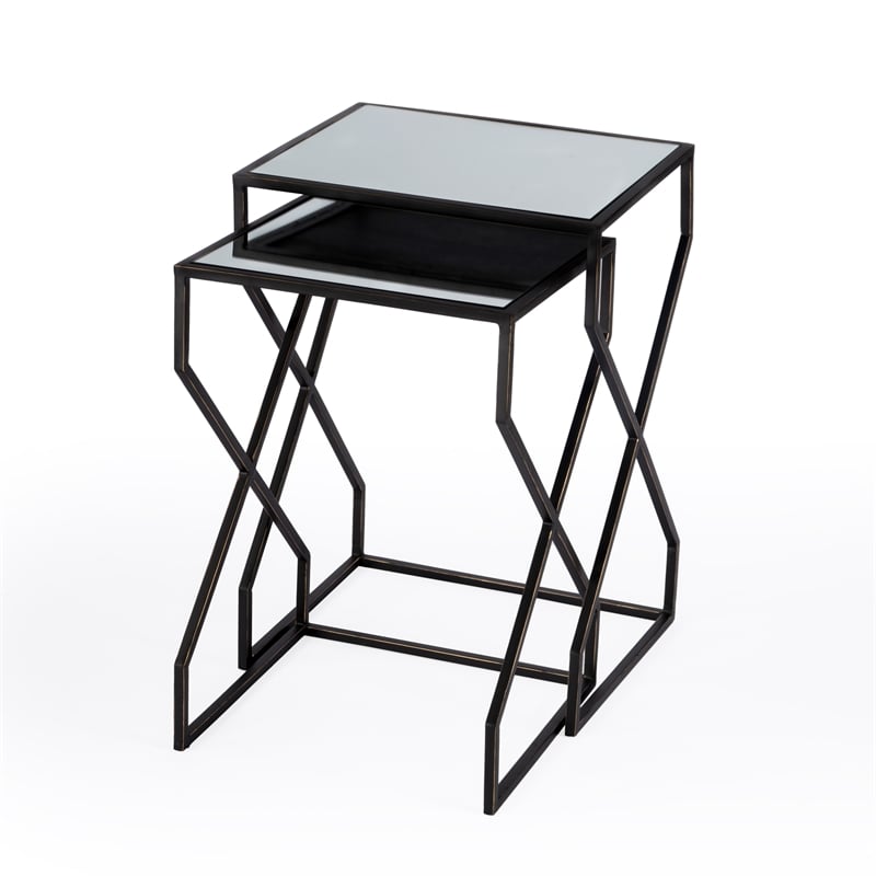 Demi Modern Mirrored Iron Nesting Tables
