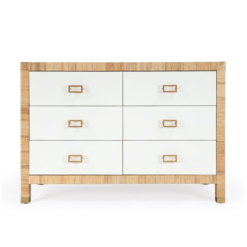 Corfu 6 Drawer Natural Raffia And Wood Double Dresser