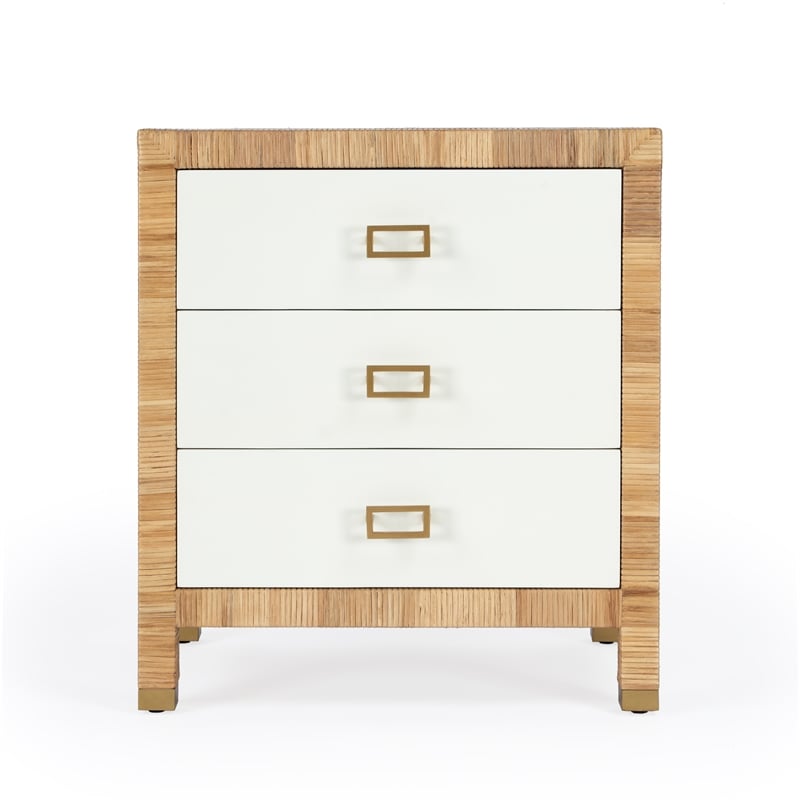 Corfu 3 Drawer Natural And White  Raffia And Wood Chest