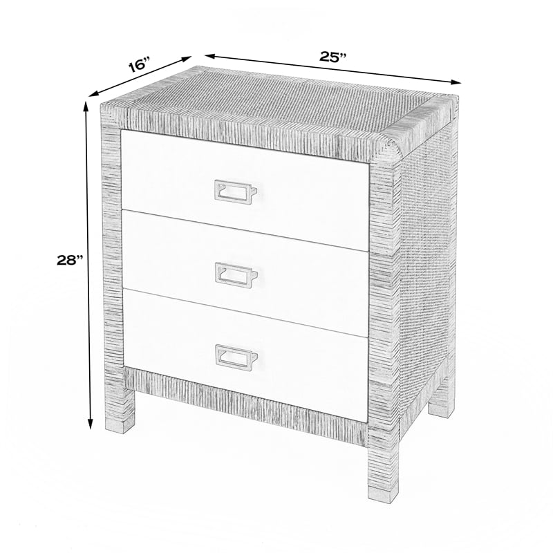 Corfu 3 Drawer Natural And White  Raffia And Wood Chest