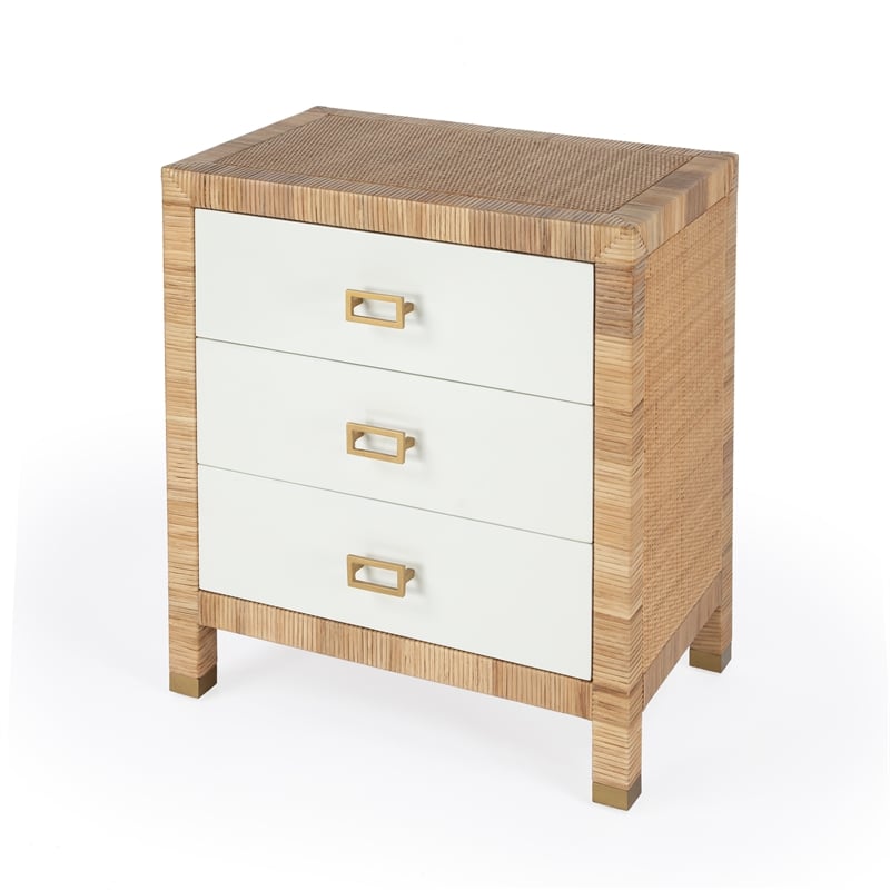 Corfu 3 Drawer Natural And White  Raffia And Wood Chest