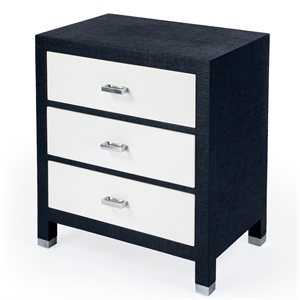 butler specialty keros 3 drawer navy blue raffia & wood nightstand