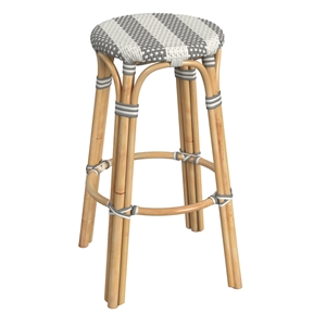 tobias damask grey & white striped rattan bar stool
