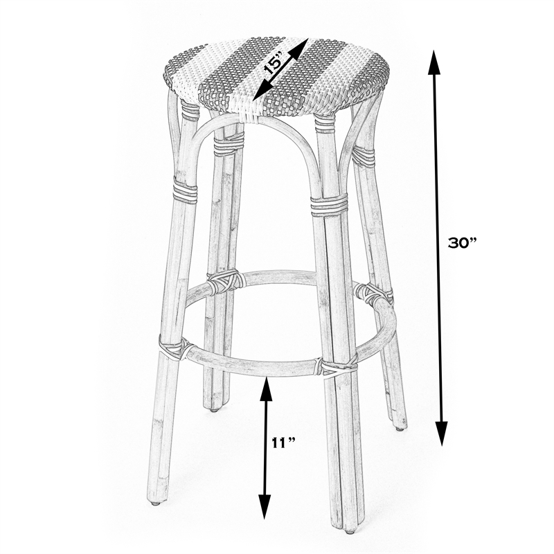 Butler Specialty Company Tobias Outdoor Rattan 3-Tier Bar Cart - Beige & White