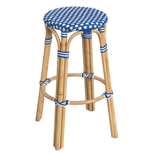 tobias sky blue & white rattan bar stool