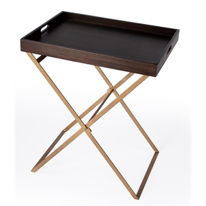 Butler Specialty Emma Brown Mango Wood and Gold Cross Legs Tray Table