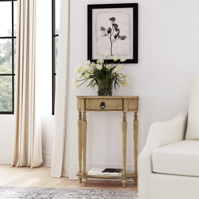 Ashby Demilune Antique Beige Console Table With Storage