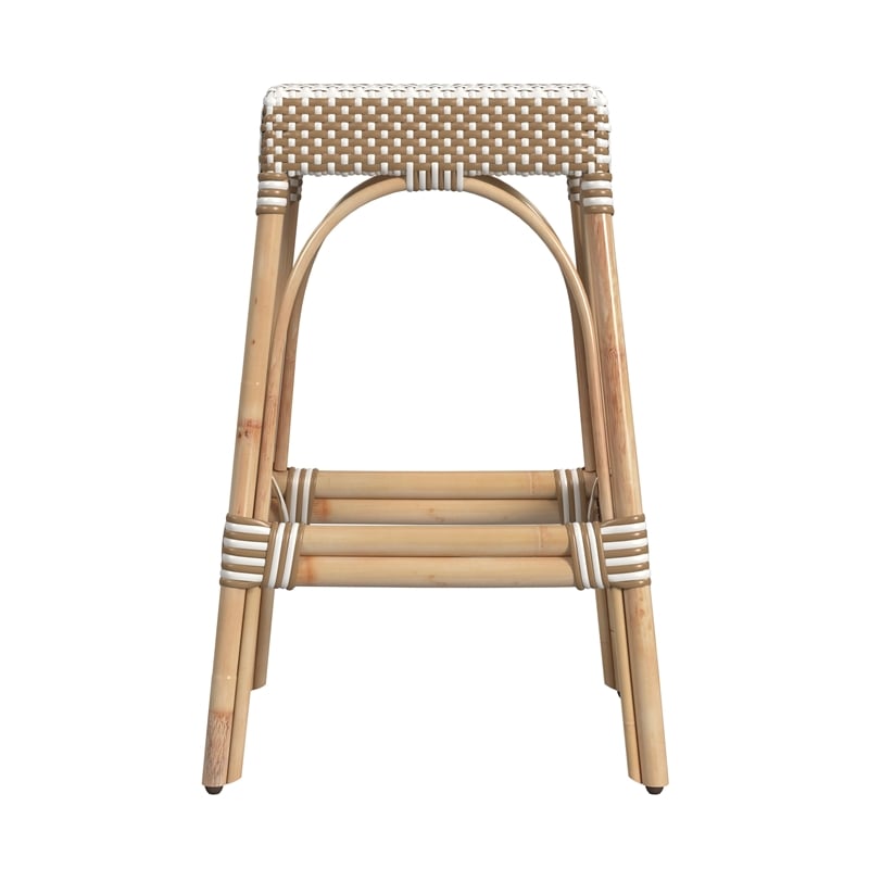 Butler Specialty Rattan Bar Stool Chair in Beige With Square Seat & Footrest