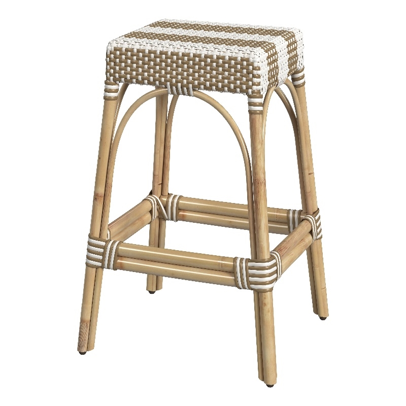 Butler Specialty Rattan Bar Stool Chair in Beige With Square Seat