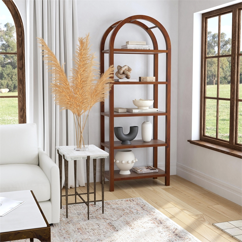 Aila Arched 5 Tier Etagere In Dark Brown