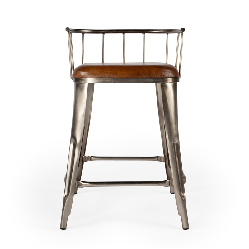Coriander Iron & Leather Counter Stool - Brown