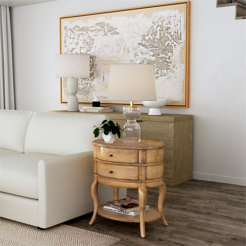 Butler Specialty Company Jarvis Oval 2-Drawer Side Table - Antique Beige