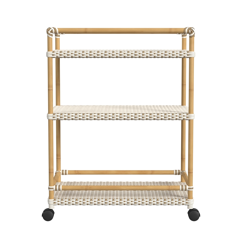 Butler Specialty Company Tobias Outdoor Rattan 3-Tier Bar Cart - Beige & White