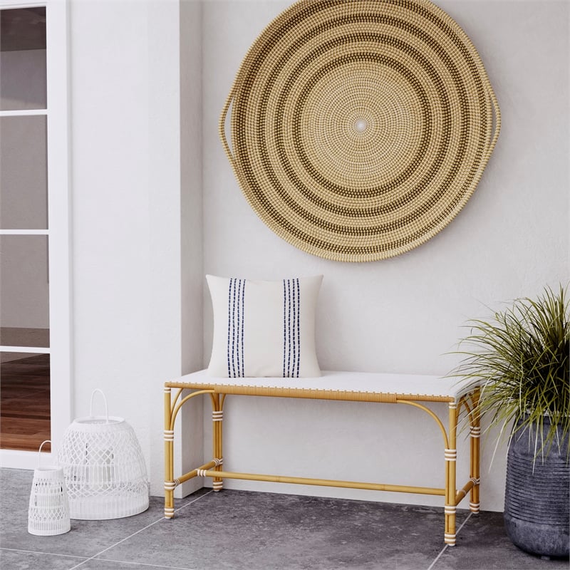 Butler Specialty Company Tobias Outdoor Rattan Dining Bench - Beige And White