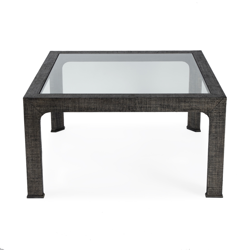 Butler Specialty Company Chatham Glass And Raffia Square Coffee Table - Charcoal