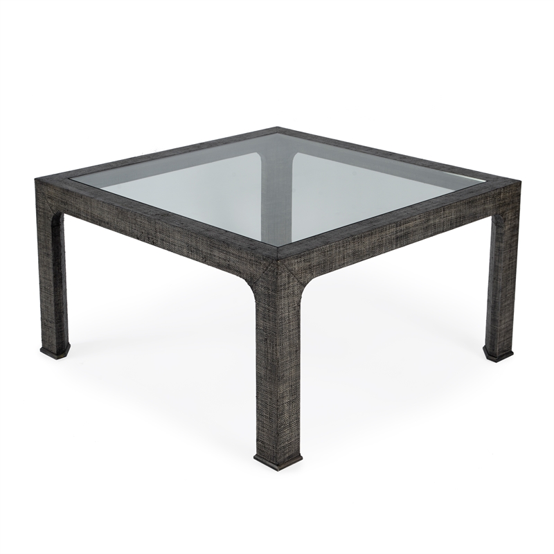 Butler Specialty Company Chatham Glass And Raffia Square Coffee Table - Charcoal
