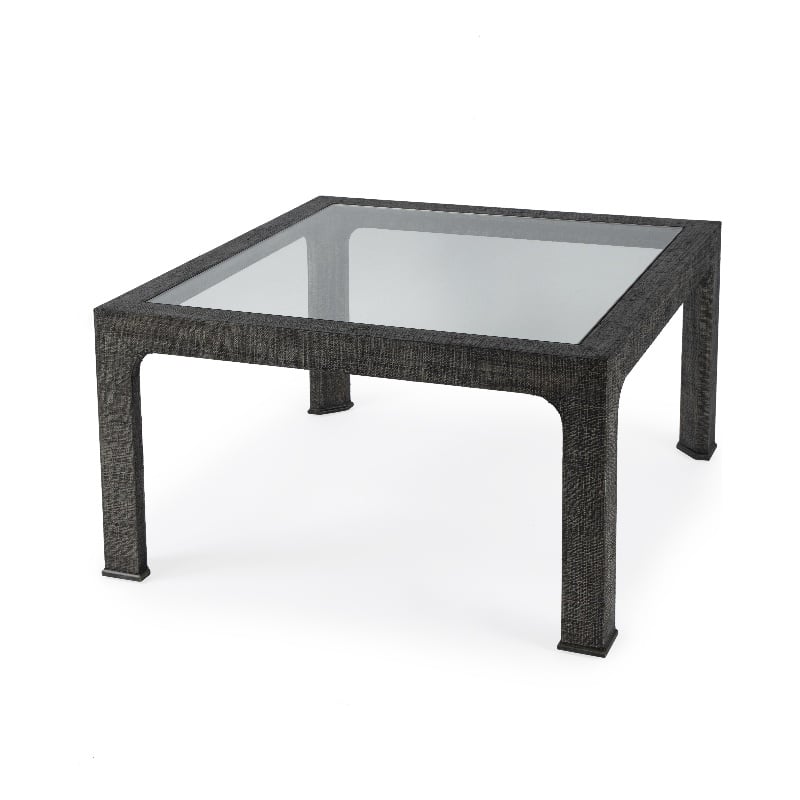 Butler Specialty Company Chatham Glass And Raffia Square Coffee Table - Charcoal