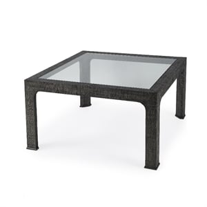 Butler Specialty Company Chatham Glass And Raffia Square Coffee Table - Charcoal