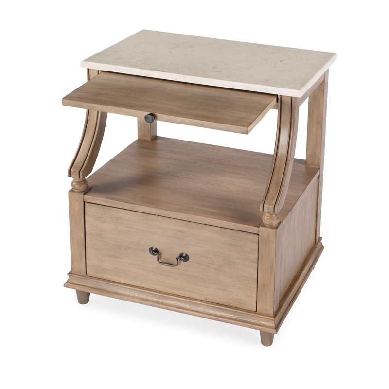 Butler Specialty Company Mabel Marble And Wood 1 Drawer Nightstand - Tan/Beige