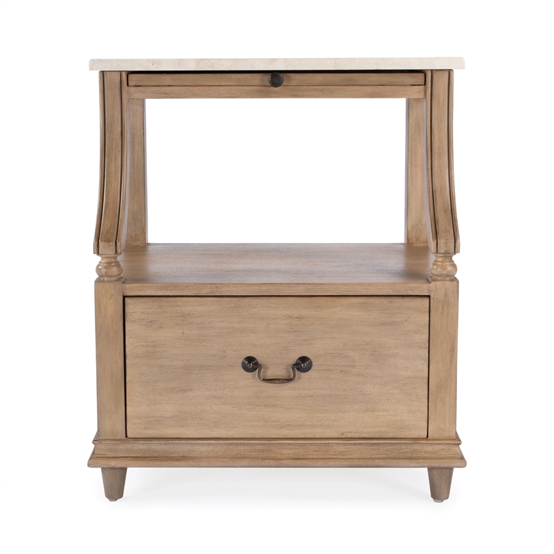 Butler Specialty Company Mabel Marble And Wood 1 Drawer Nightstand - Tan/Beige