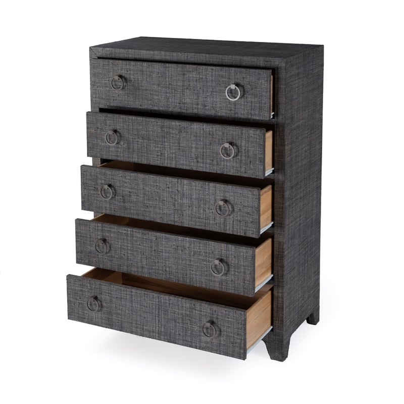 Butler Specialty Company Bar Harbor 5 Drawer Raffia Dresser - Charcoal Gray