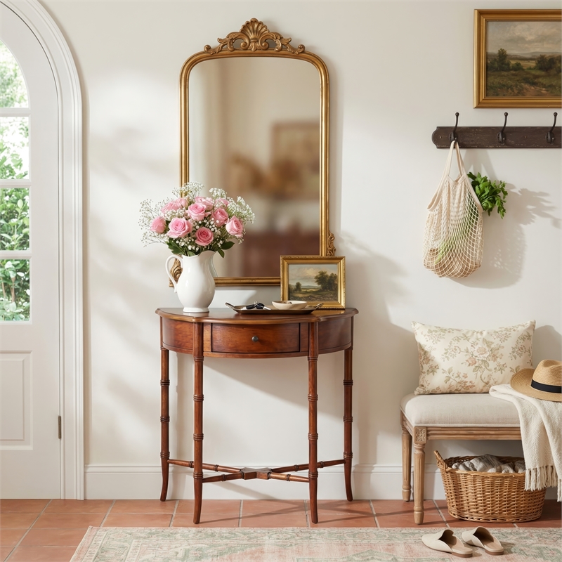 butler specialty company skilling wood demilune console table - olive ash