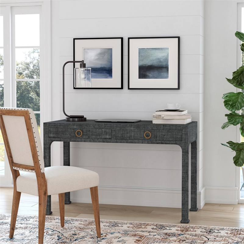 Butler Specialty Company Chatham Raffia And Wood 2-Drawer Desk - Charcoal Raffia