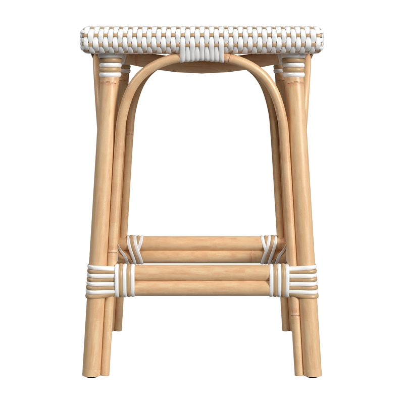 Butler Specialty Rattan Bar Stool Chair in Tan With Square Seat & Footrest