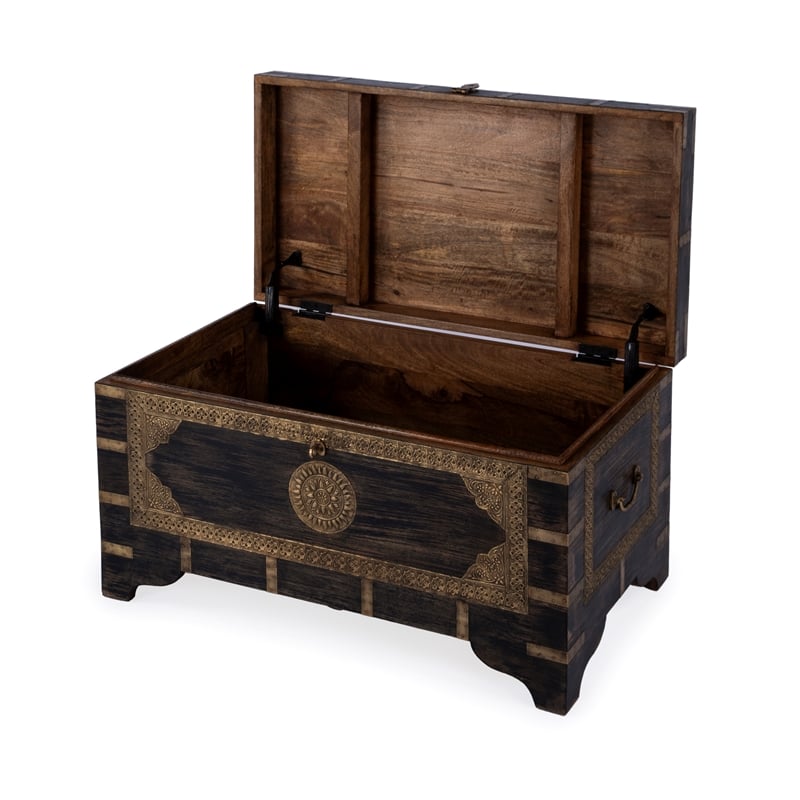 Butler Specialty Company Nador Brass Inlay Trunk Coffee Table - Antique Coffee