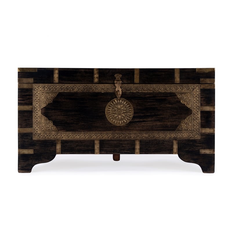 Butler Specialty Company Nador Brass Inlay Trunk Coffee Table - Antique Coffee