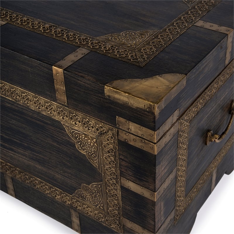 Butler Specialty Company Nador Brass Inlay Trunk Coffee Table - Antique Coffee