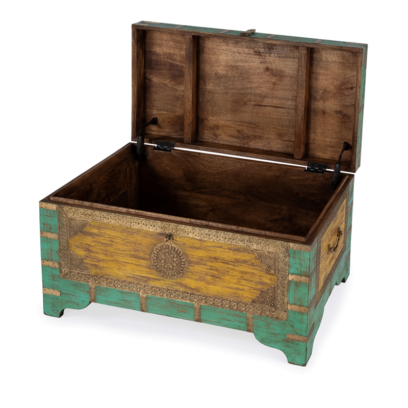 Butler Specialty Company Nador Wood Storage Trunk Coffee Table In Blue