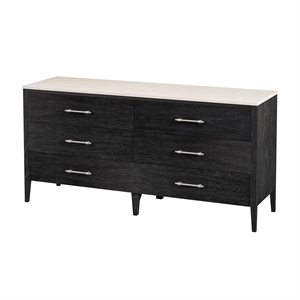 butler specialty company mayfair 6 drawer wood and marble dresser - black