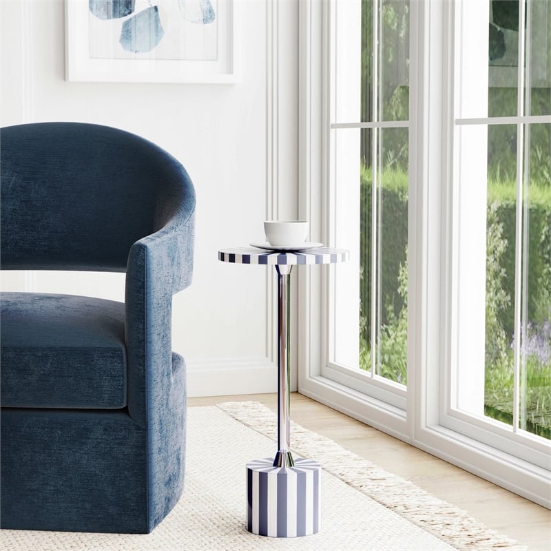 Butler Specialty Zane Stainless Steel & Bone Inlay Round Side Table - Gray