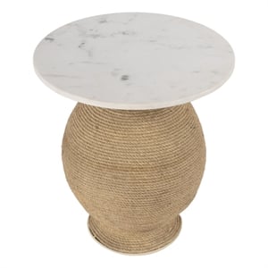 Butler Specialty Company Shea 19&quot Round Marble and Rope End Table - Ivory