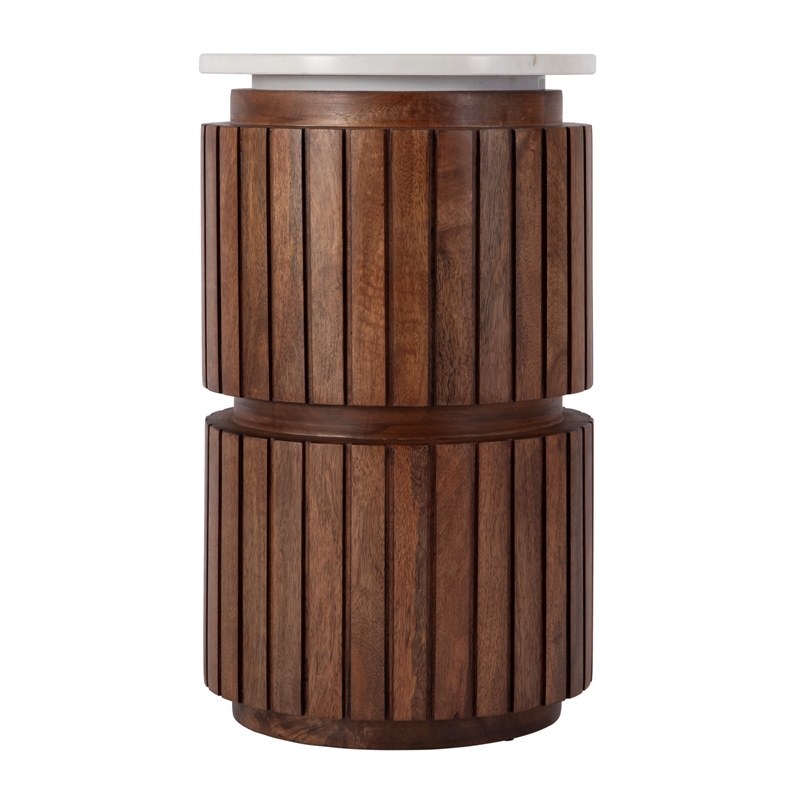 Butler Specialty Company Newton Marble and Wood Side Table - White/Light Beige