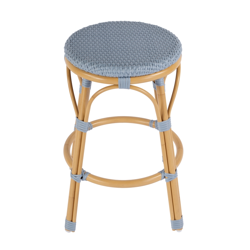 Butler Specialty Tobias Outdoor Rattan Metal Counter Stool - Baby Blue/ Natural