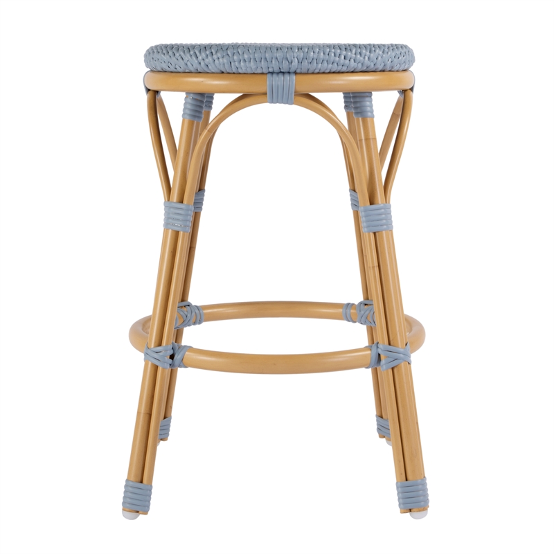 Butler Specialty Tobias Outdoor Rattan Metal Counter Stool - Baby Blue/ Natural