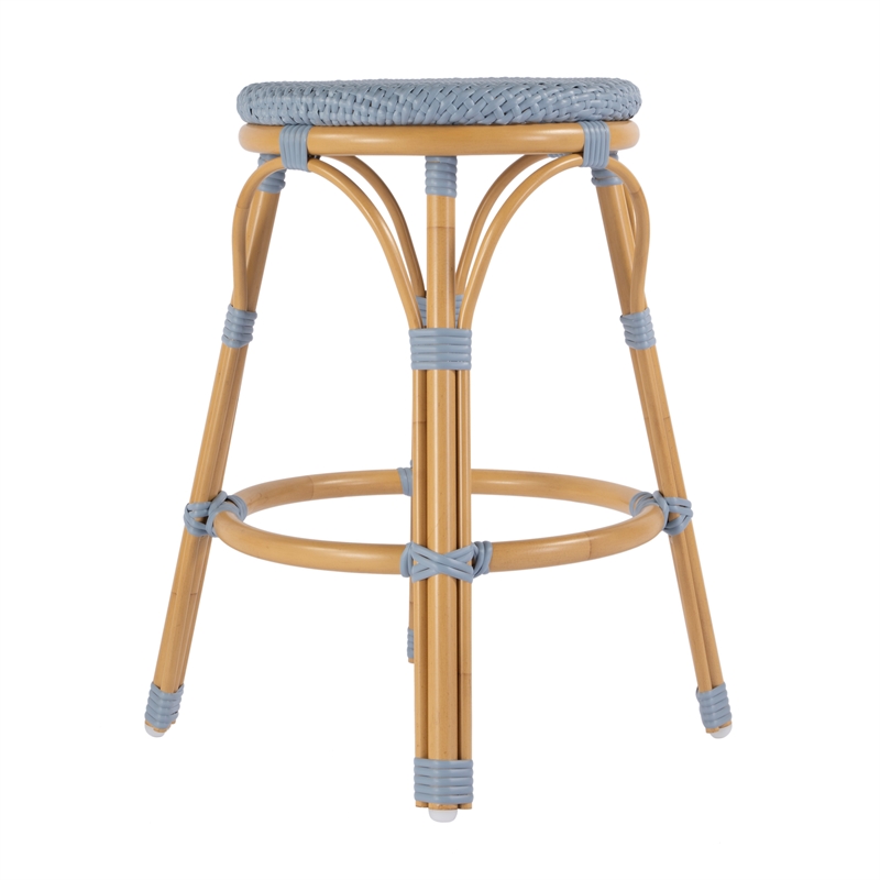 Butler Specialty Tobias Outdoor Rattan Metal Counter Stool - Baby Blue/ Natural