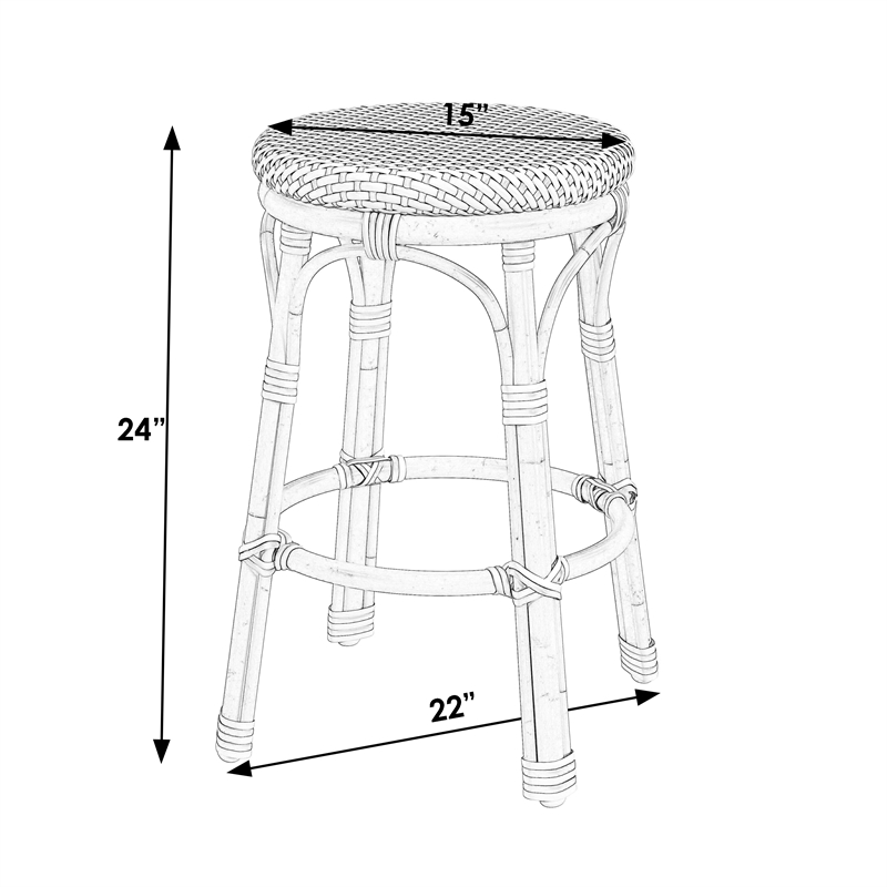 Butler Specialty Tobias Outdoor Rattan Metal Counter Stool - Baby Blue/ Natural