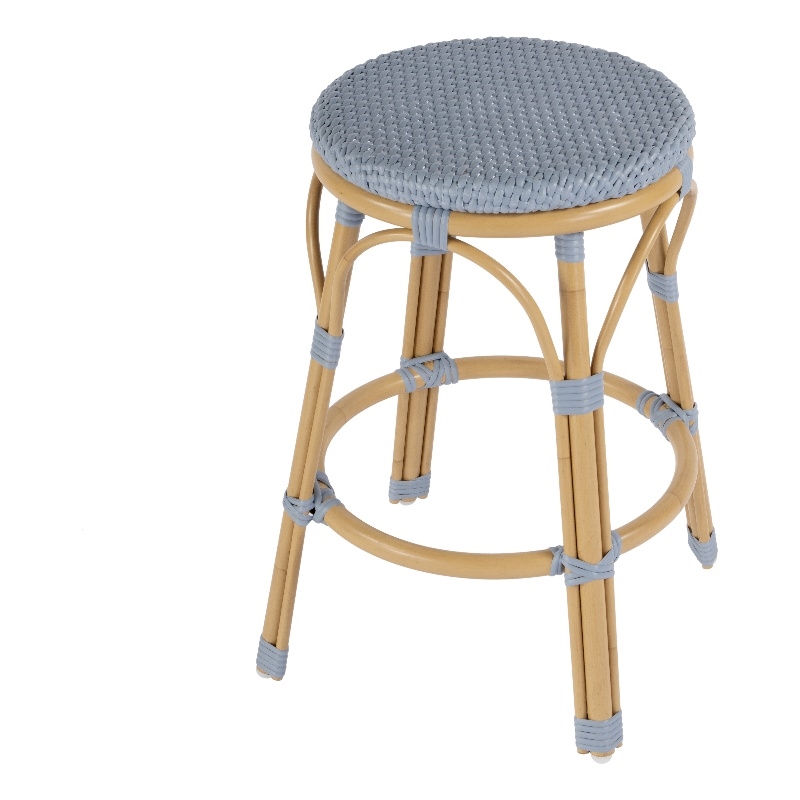 Butler Specialty Tobias Outdoor Rattan Metal Counter Stool - Baby Blue/ Natural
