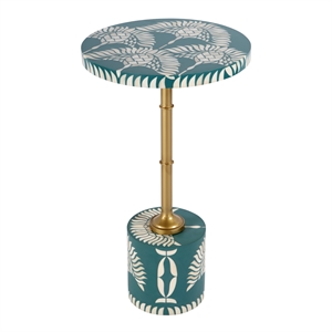 Butler Specialty Company Bethel 14&quot Round Bone Inlay Iron Side Table - Teal/Gold
