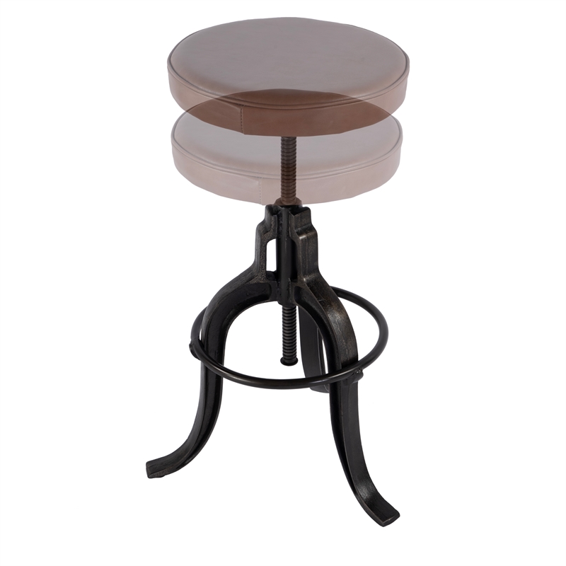 Butler Specialty Knight Adjustable Height Leather & Iron Bar Stool - Brown
