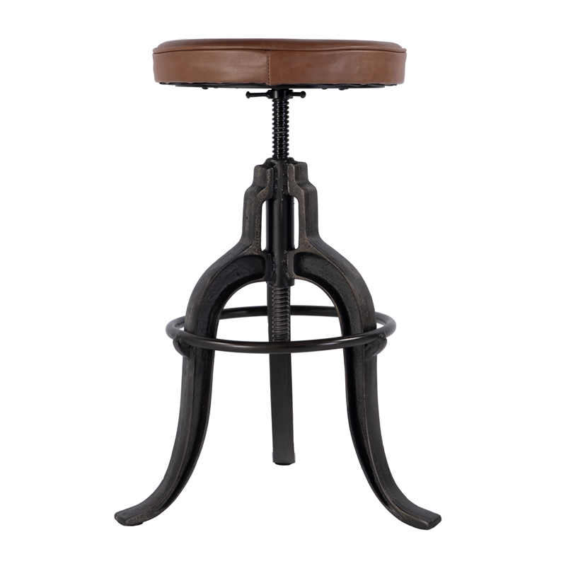 Butler Specialty Knight Adjustable Height Leather & Iron Bar Stool - Brown
