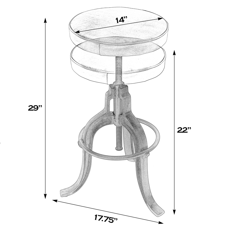 Butler Specialty Knight Adjustable Height Leather & Iron Bar Stool - Brown