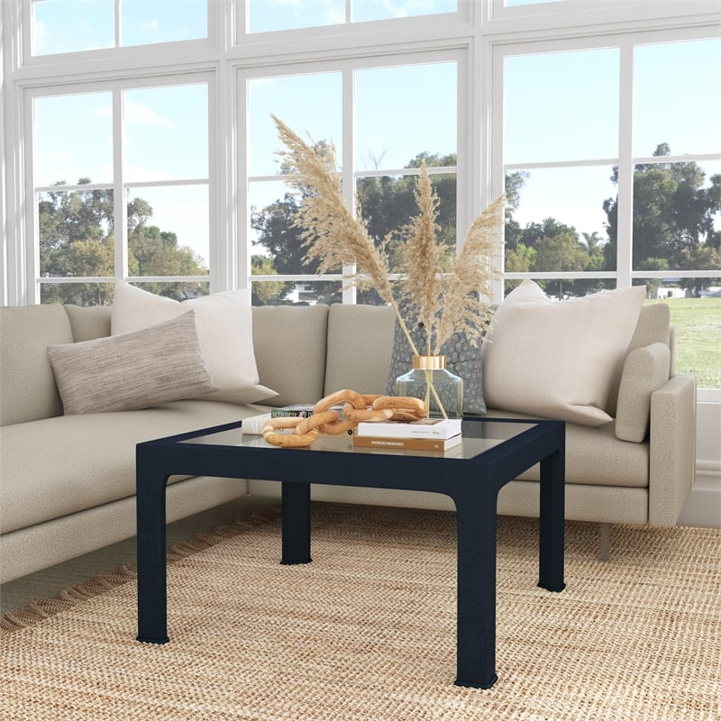 Butler Specialty Company Chatham Glass And Raffia Square Coffee Table - Navy