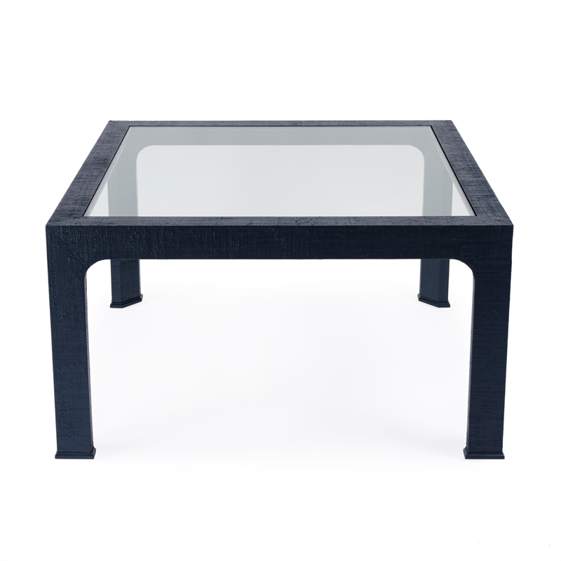 Butler Specialty Company Chatham Glass And Raffia Square Coffee Table - Navy